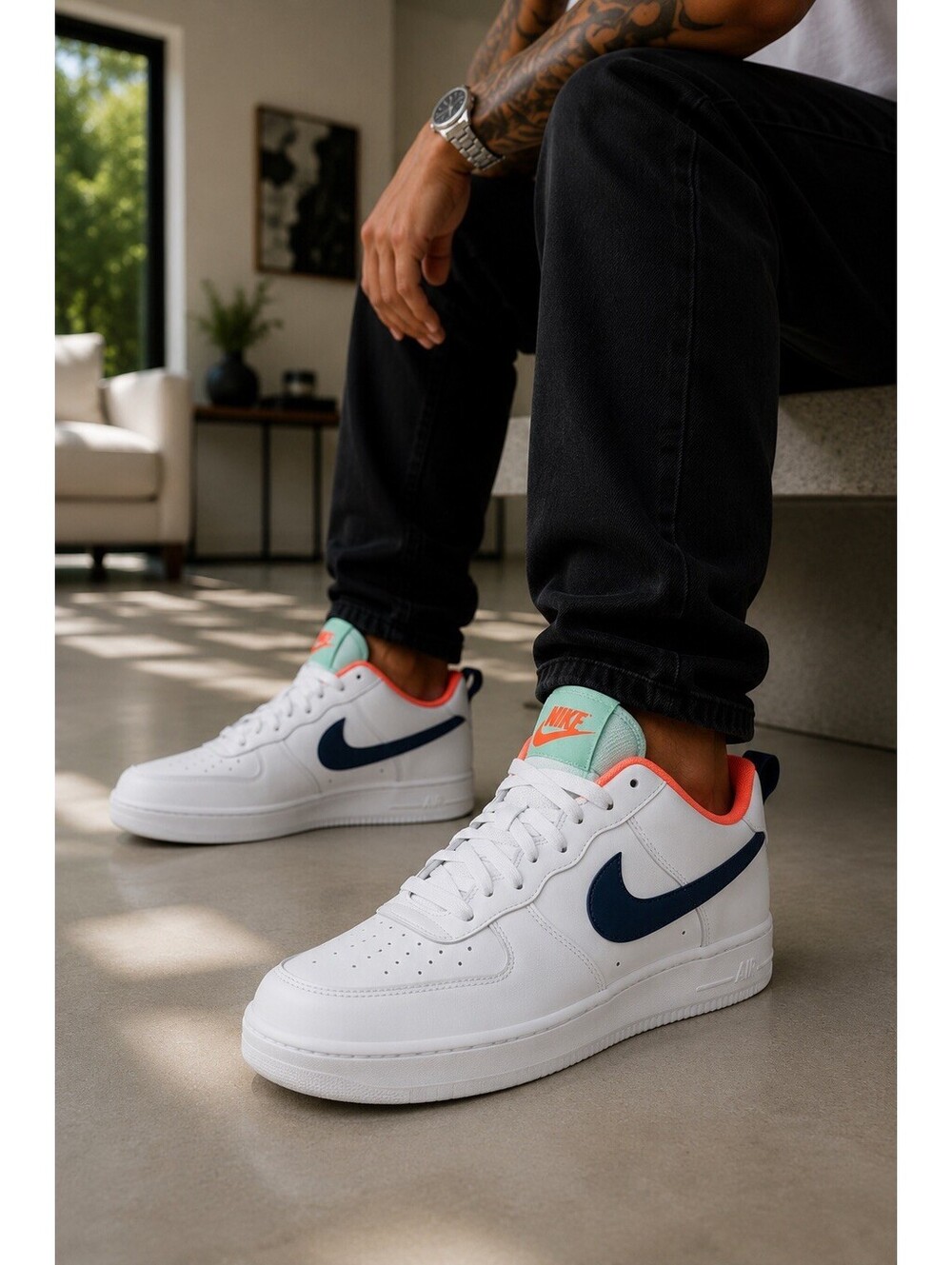 Nike Court Borough Low 2 Sneakers - White/Black/Orange - Size 6